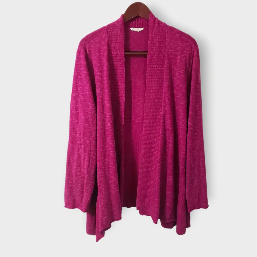 Eileen Fisher Woman 2X Linen Blend Open Front Cardigan Sweater Fuschia Flowy